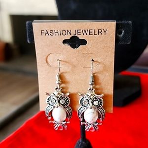 White/Silver Owl Earrings